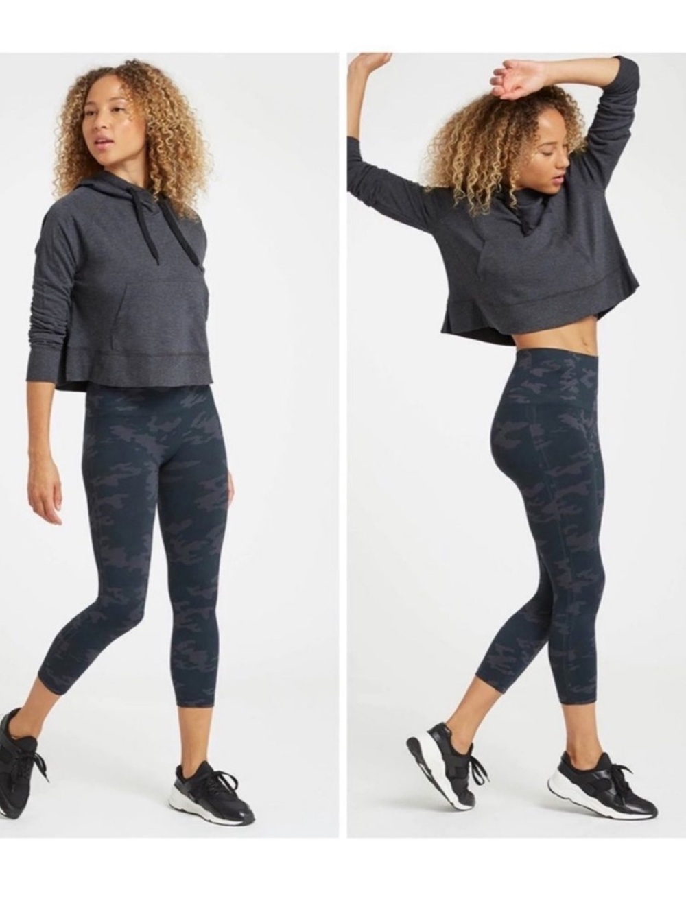 Spanx Look At Me Now Seamless Cropped Leggings Black Brown Army Print S Gym Run